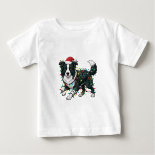 Golden Retriever Santa Hat Christmas Lights Funny Baby T-Shirt
