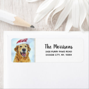 Golden Retriever Santa Hat, Custom Return Address  Label