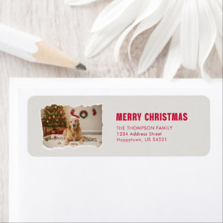 Golden Retriever Santa Hat Dog Photo Christmas Return Address Label