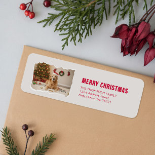 Golden Retriever Santa Hat Dog Photo Christmas Return Address Label