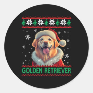 Golden Retriever Santa Hat Ugly Christmas  Classic Round Sticker