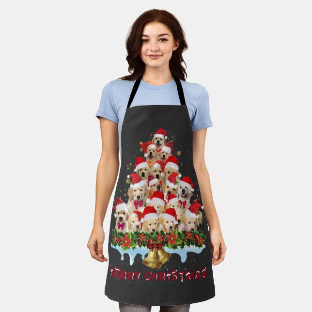 Golden Retriever Santa Hat Xmas Dogs Merry Christm Apron (Worn)