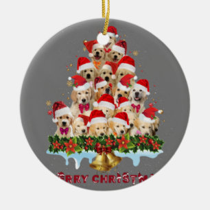 Golden Retriever Santa Hat Xmas Dogs Merry Christm Ceramic Ornament