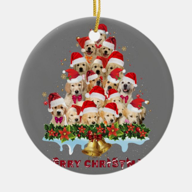 Golden Retriever Santa Hat Xmas Dogs Merry Christm Ceramic Ornament (Front)