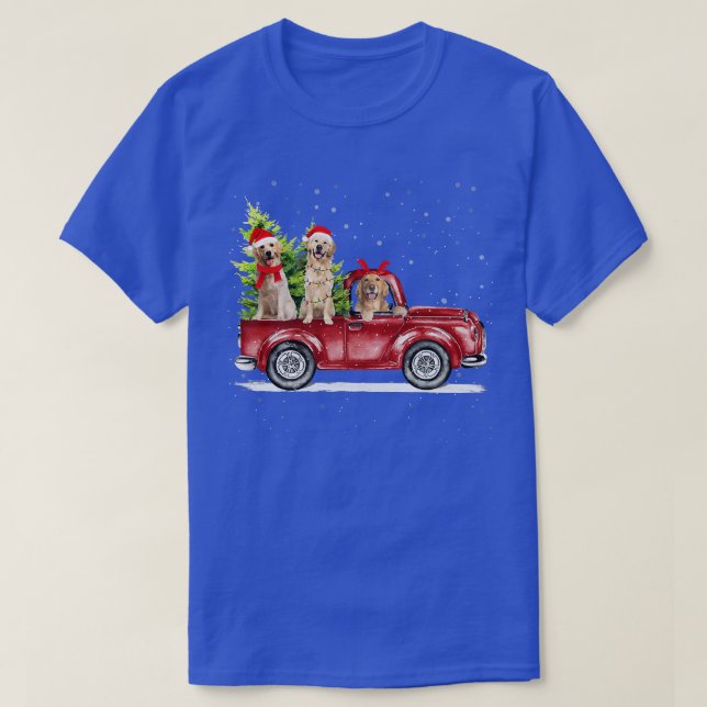 Golden Retriever Santa Red Truck Snow Christmas Tr T-Shirt (Design Front)