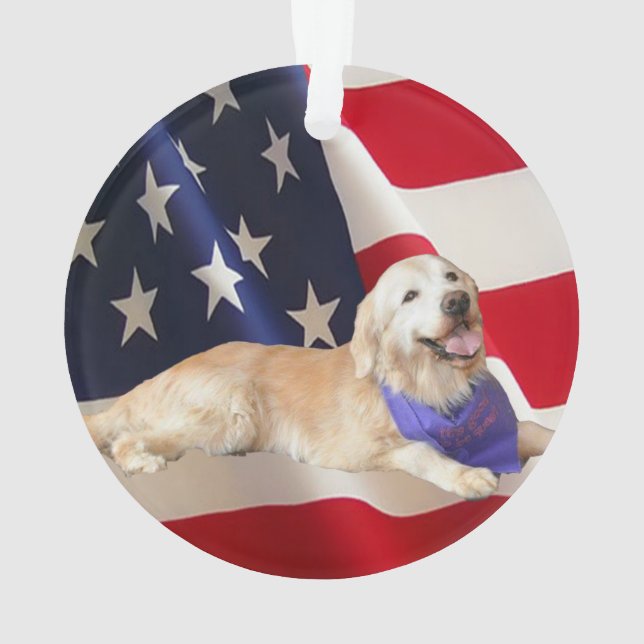 Golden Retriever Sassy American Flag Ornament (Back)