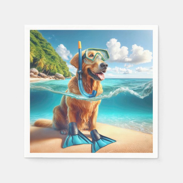 Golden Retriever Scuba Diver Napkin (Front)