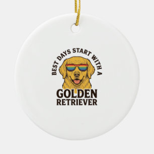 Golden Retriever Shirt with Retro Sunglasses Dog A Ceramic Ornament