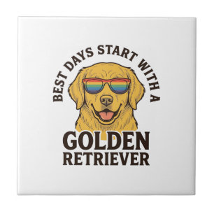 Golden Retriever Shirt with Retro Sunglasses Dog A Ceramic Tile