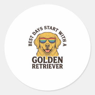 Golden Retriever Shirt with Retro Sunglasses Dog A Classic Round Sticker