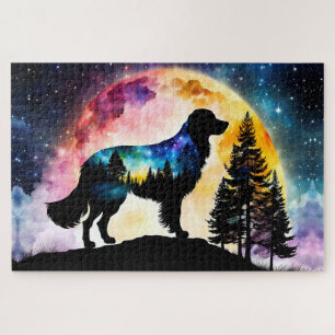 Golden Retriever Silhouette on the Mountain Moon Jigsaw Puzzle