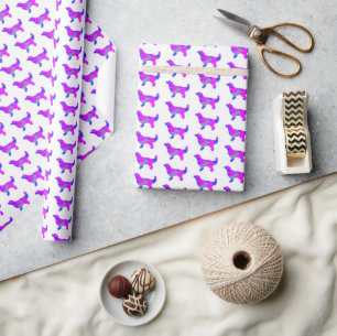 Golden Retriever Silhouette Pink & Blue Wrapping Paper