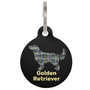 Golden Retriever Silhouette Yellow&Black Grid Line Pet Tag