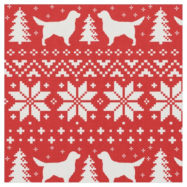 Golden Retriever Silhouettes Dog Christmas Holiday Fabric (Close Up)