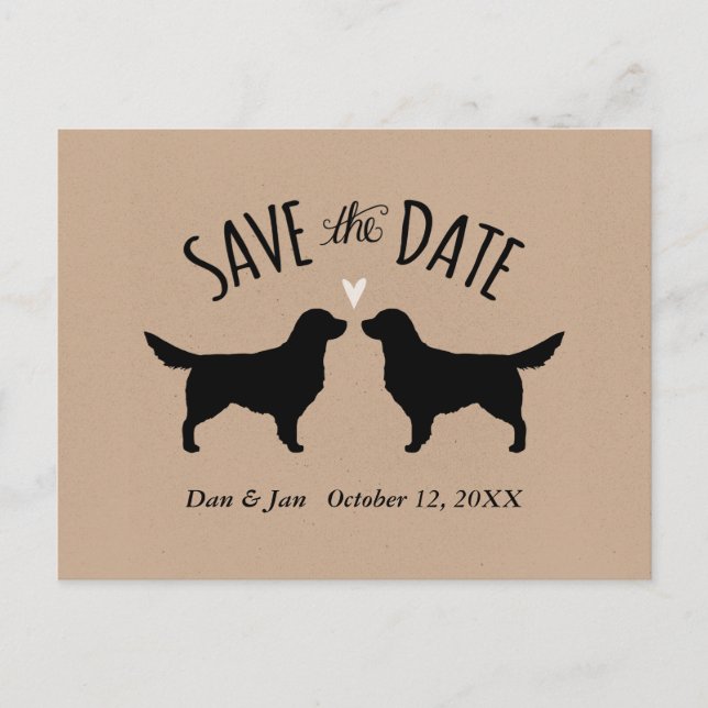 Golden Retriever Silhouettes Wedding Save the Date Announcement Postcard (Front)