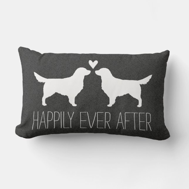 Golden Retriever Silhouettes with Heart and Text Lumbar Cushion (Front)