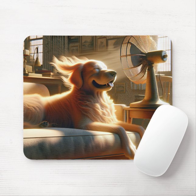 Golden Retriever Sitting in Front of Fan Mouse Pad (With Mouse)