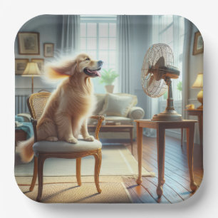 Golden Retriever Sitting in Front of Fan Paper Plate