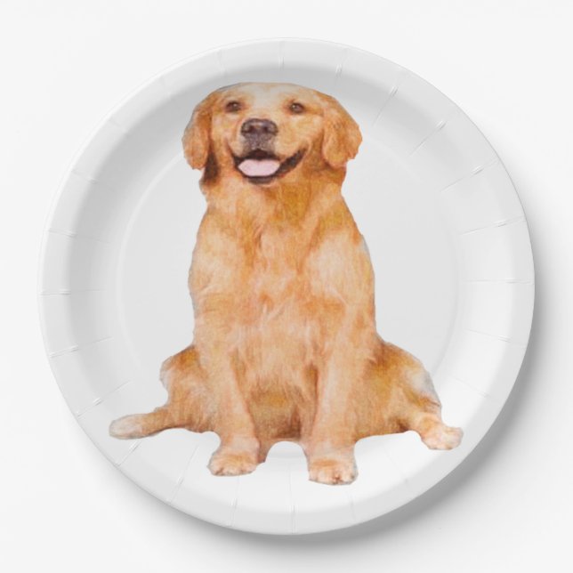 Golden Retriever Sitting Paper Plate (Front)