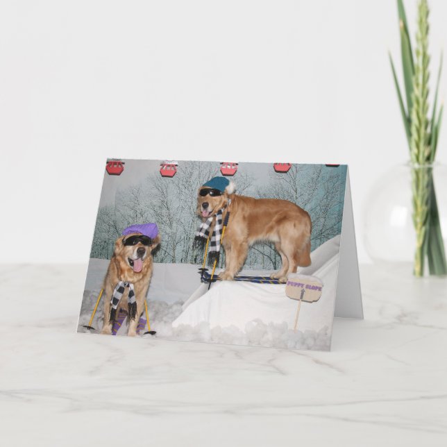 Golden Retriever Skiing Birthday Card (Front)