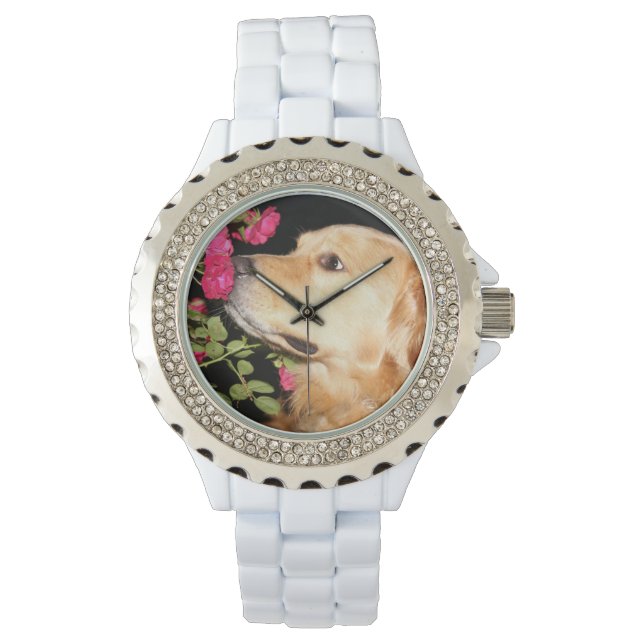 Golden Retriever Sniffing Roses Watch (Front)