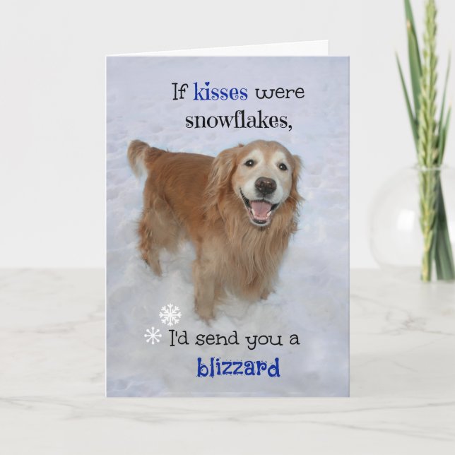 Golden Retriever Snowflake Kisses Valentine's Day Holiday Card (Front)