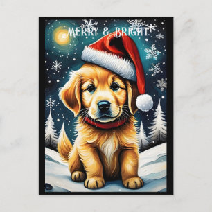 Golden Retriever Snowy Christmas Santa Dog Holiday Postcard