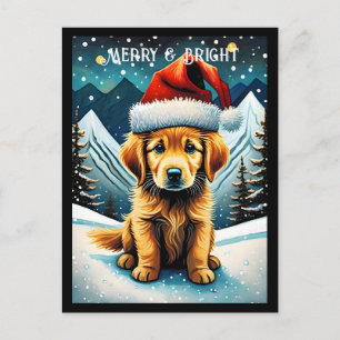 Golden Retriever Snowy Mountain Santa Puppy Postcard