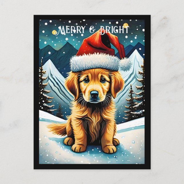 Golden Retriever Snowy Mountain Santa Puppy Postcard (Front)