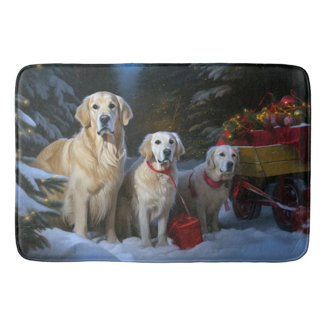 Golden Retriever Snowy Sleigh Christmas Decor  Bath Mat (Front)