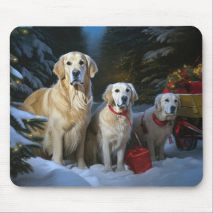 Golden Retriever Snowy Sleigh Christmas Decor Mouse Pad