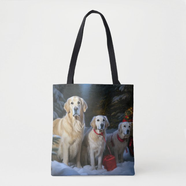 Golden Retriever Snowy Sleigh Christmas Decor  Tote Bag (Front)