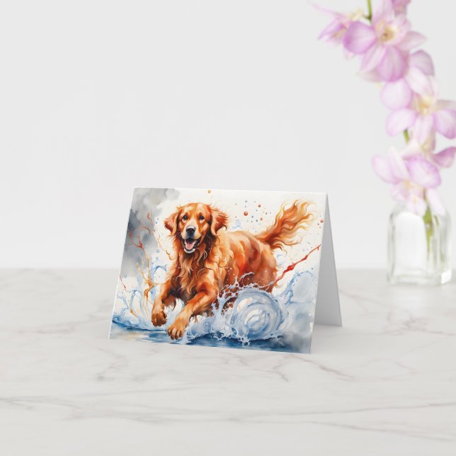 Golden Retriever Splash Art Watercolor Blank  Card (Orchid)