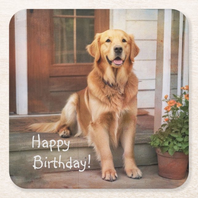Golden Retriever   Square Paper Coaster (Front)
