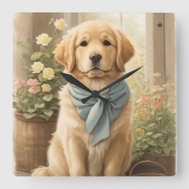 Golden Retriever Square Wall Clock (Front)
