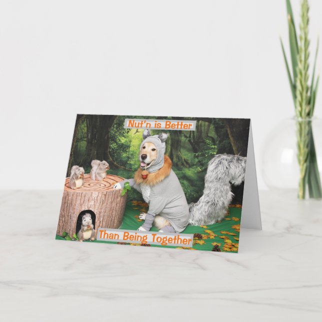 Golden Retriever Squirrel Harvest Thanksgiving  Holiday Card (Front)