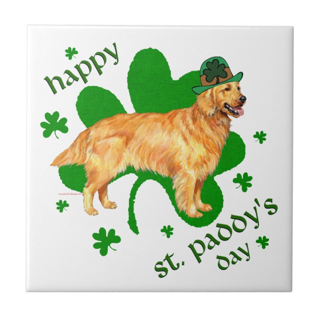 Golden Retriever St Paddy's Day Ceramic Tile (Front)