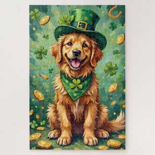 Golden Retriever St Patrick’s Day Lucky Dog Jigsaw Puzzle