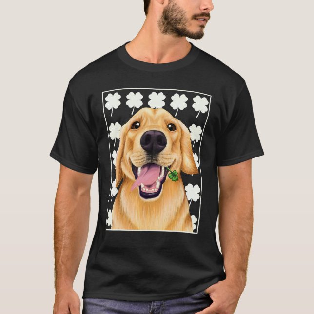 Golden Retriever St. Patrick's day shirt with clov (Front)
