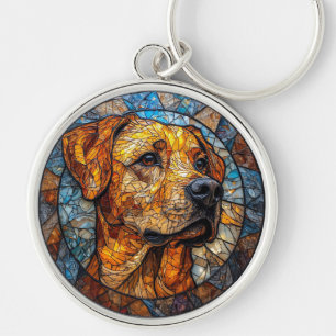 Golden Retriever Stained Glass Artwork Key Ring