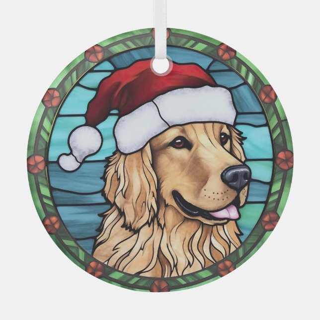 Golden Retriever Stained Glass Christmas Glass Tree Decoration (Front)