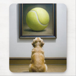 Golden Retriever Staring at Tennis Ball Art Piece Mouse Pad