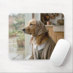 Golden Retriever Staring out of Rainy Window Mouse Pad<br><div class="desc">A golden retriever in vintage attire and a floral headscarf gazes wistfully out at the rain</div>