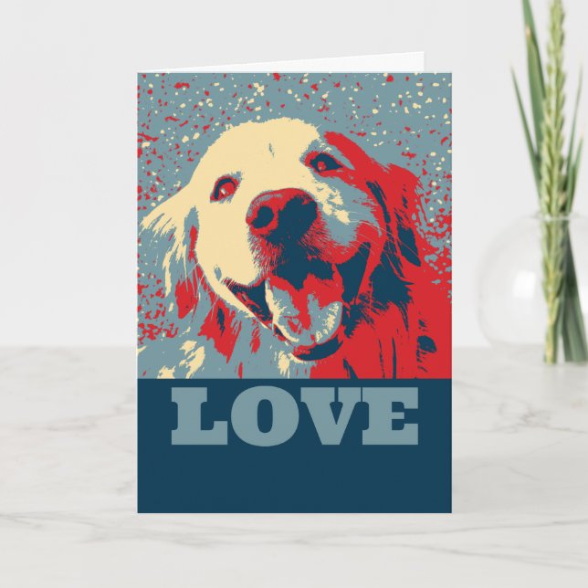Golden Retriever Stylised Valentine's Day Love Holiday Card (Front)