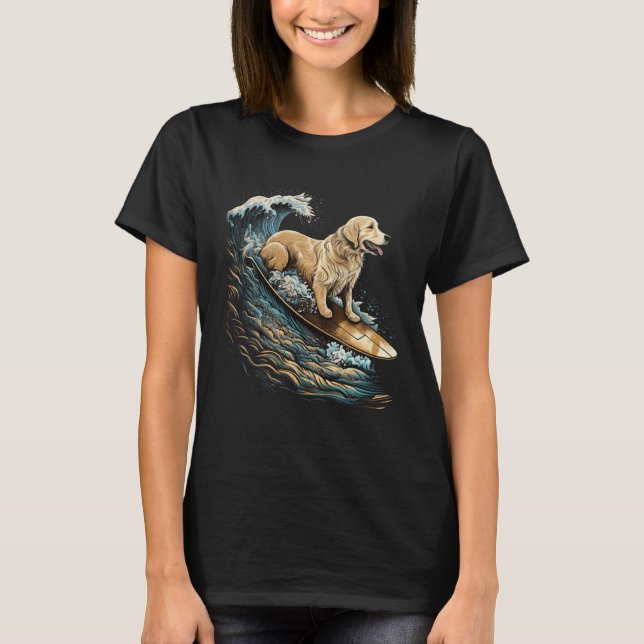 Golden Retriever Surfing Kanagawa Japanese The gre T-Shirt (Front)