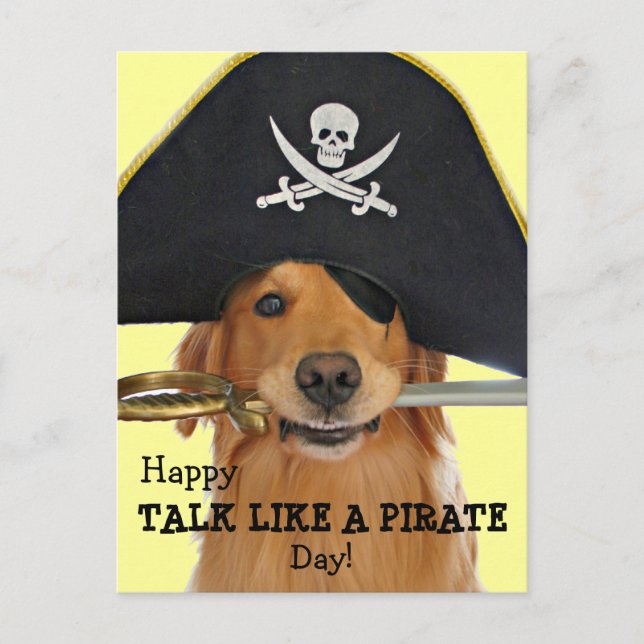 Golden Retriever Talk Like a Pirate Day Postcard (Front)
