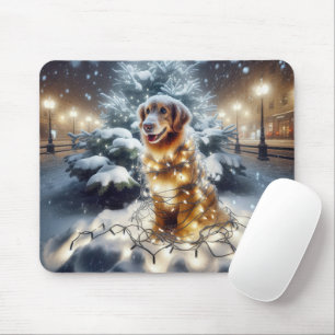 Golden Retriever Tangled In Christmas Lights Mouse Pad