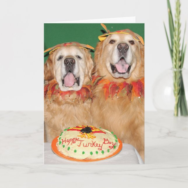 Golden Retriever Thanksgiving Takes the Cake Card (Front)