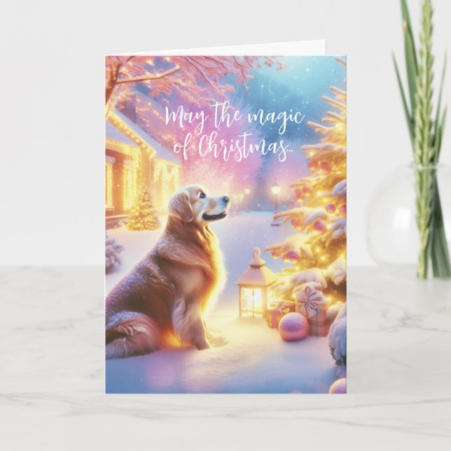 Golden Retriever- The Magic of Christmas Pastels Holiday Card (Front)