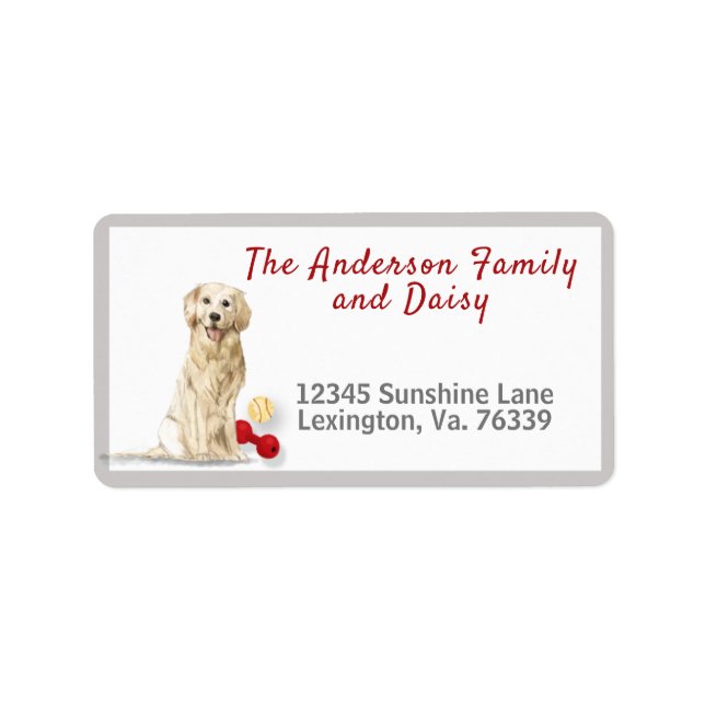 Golden Retriever Toys Home Return Address      Label (Front)